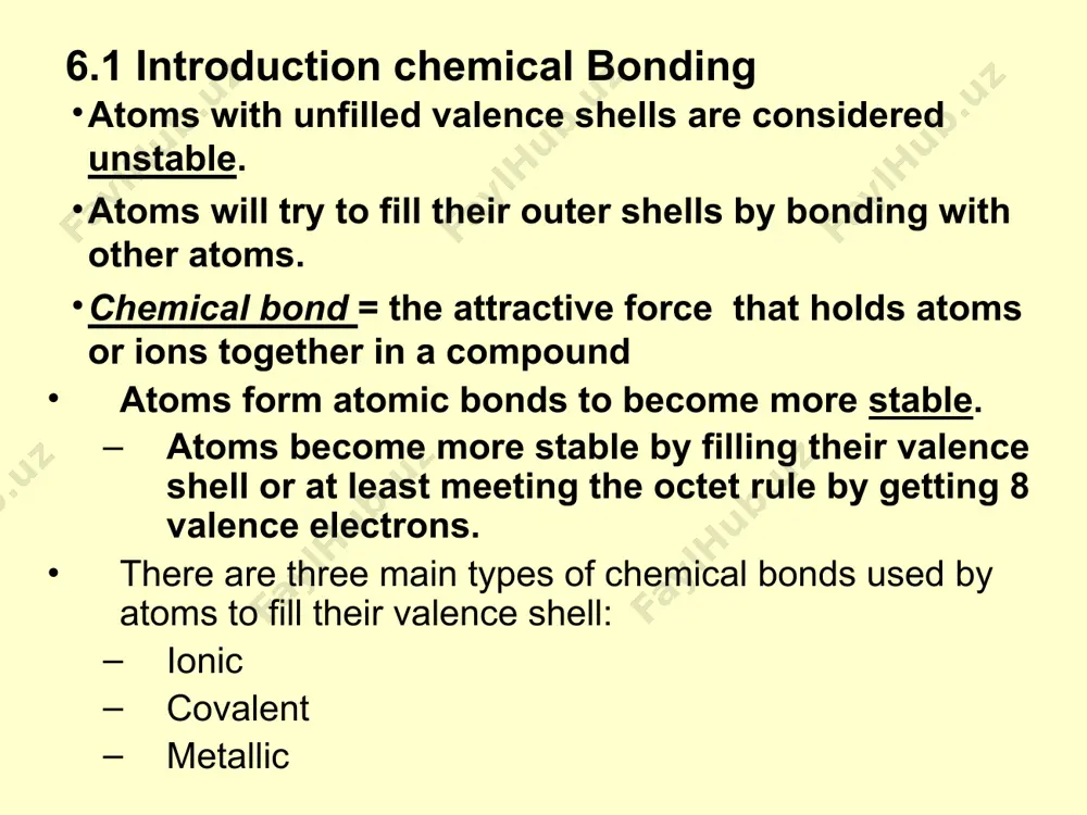 3 more for octet gains 3 e- oxidation #/ion charge of -3 6.1.2 electronic structure of cations and anions ions are formed when atoms gain or lose electrons. ions are charged atoms (positive or negative). positive ions are called cations. formed when the atom loses electrons. lose negative charge, becomes positive ion metals negative ions are call anions. formed when the atom gains electrons. gain negative charge, become negative ion non-metals drawing ionic bonds 1 – draw the lewis structure for each element. ex: na cl 2 – draw arrows to show the transfer (gain/loss) of electrons [draw extra atoms if needed] 3 – draw ion lewis diagrams showing the new charge for each ion. ex: 4- write the chemical formula for the compound formed represents the ratio of negative ions to positive ions. ex: nacl – for every 1 sodium ion, there is also 1 chlorine ion. chemical formula …