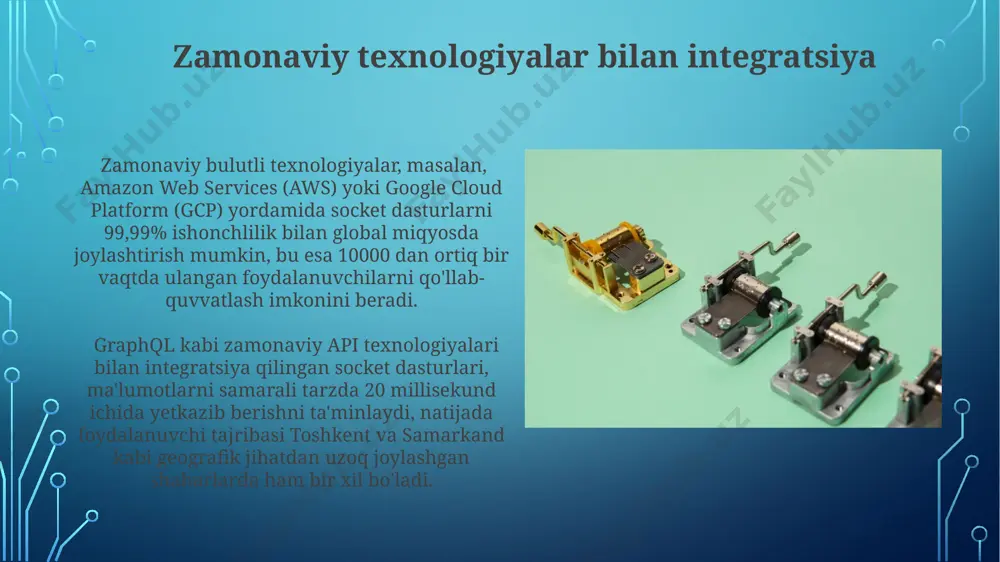 lekommunikatsiya tizimlari kabi yuqori ishonchlilik va samaradorlikni talab qiladigan ilovalar uchun, masalan, evropa mamlakatlarida keng qo'llaniladi. udp protokoli, kamroq xarajatli, tezkor, lekin ishonchsiz ma'lumot uzatishni ta'minlaydi; o'yinlar va video uzatish kabi real vaqt rejimida ma'lumot uzatishni talab qiladigan ilovalarda, masalan, 53-port dns so'rovlari uchun qo'llaniladi. xatoliklarni qayta ishlash dns serveri bilan bog'lanishdagi muammo, masalan, london shahrida joylashgan serverda, `enotfound` xatosi yuzaga kelishi mumkin, bu esa hostname-ning noto'g'ri yoki serverga kirish imkonsizligini ko'rsatadi. mijoz tomonidan yuborilgan 2048 baytlik paket moskva serveriga yetkazilmagan taqdirda, `etimedout` xatosi 408 xato kodi bilan birga, retraylar soni va vaqt oralig'ini tekshirish kerak. ko'p foydalanuvchili ilovalarni yaratish ko'p foydalanuvchili onlayn o'yinlarni yaratishda, masalan, 1000 dan ortiq bir vaqtda o'ynaydigan foydalanuvchilar uchun, tokiodagi serverlar kabi yuqori quvvatli infratuzilma talab etiladi. real vaqtli chat ilovasini yaratish uchun, masalan, 1500 ta foydalanuvchi bilan bir vaqtda aloqa o'rnatish uchun, websocket texnologiyasi va london kabi joylardagi yuqori tezlikdagi tarmoqlar kerak bo'ladi. kelajakdagi …