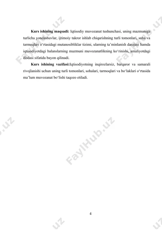 izmlarini yoritib beriladi, eng muhimi iqtisodiyotda muvozanatlik va mutanosiblikni ta’minlash iqtisodiy inqirozlarning oldini olishning muhim vositasi ekanligiga alohida e’tibor qaratiladi. iqtisodiyotning inqirozlarsiz, barqaror va samarali rivojlanishi uchun uning turli tomonlari, sohalari, tarmoqlari va bo‘laklari o‘rtasida ma’lum muvozanat bo‘lishi taqozo etiladi. iqtisodiyot bir-biri bilan chambarchas bog‘liqlikda amal qiladigan xilma-xil faoliyatlarni, turli sohalar, tarmoqlar, bo‘linmalar, majmualar, birlashmalarni, moliya, bank, soliq, sug‘urta, tashqi iqtisodiy aloqalar va boshqalarni o‘z ichiga oluvchi o‘ta murakkab tizim bo‘lib hisoblanadi. iqtisodiyotning yaxlit tizim sifatida samarali amal qilishi ko‘p jihatdan uning tarkibiy qismlari o‘rtasidagi muvozanatlik va mutanosiblikka bog‘liq bo‘ladi. iqtisodiyotning muvozanatligini ta’minlash, eng avvalo, iqtisodiy maqsadlar – aholining o‘sib boruvchi talabini qondirish, iqtisodiy o‘sish, to‘la bandlik, iqtisodiy samaradorlik, narxlarning barqaror darajasi, iqtisodiy erkinlik, daromadlarning adolatli taqsimlanishi, ijtimoiy himoya, ijobiy savdo balansiga erishish bilan bevosita bog‘liq bo‘lganligi sababli ham ahamiyatlidir. iqtisodiy muvozanatlik va uning amal qilishi bilan bog‘liq hodisa va jarayonlarning mohiyatini chuqurroq tushunish, uni ta’minlashning asosiy yo‘nalishlarini aniqlash, usullar …
