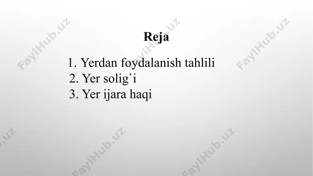 ir ixtiyorida mulk yerlari boʻlgan davlat (podsholik) yerlari amlok yerlar deb atalgan, unga ekin ekkan dehqonlar yer solig`i — xiroj toʻlaganlar. yer solig`ini yigʻuvchi amlokdor deb atalgan. xonlardan hadyaga olingan tanho yer egalari davlatga yer solig`i toʻlashdan ozod boʻlgan. oʻzbekiston respublikasida yer solig`ini oʻz mulkida, egaligida va foydalanishida yer uchastkalari boʻlgan yuridik va jismoniy shaxslar toʻlaydilar. yer solig`iga doir munosabatlar oʻzbekiston respublikasining soliq kodeksiga hamda oʻzbekiston respublikasi moliya vazirligi va davlat soliq qoʻmitasi tomonidan tasdiqlangan yoʻriqnomaga muvofiq tartibga solinadi. yer solig`ining stavkalari yer uchastkasining qaysi mintaqada joylashgani, sifati va suv bilan taʼminlanishi hisobga olingan holda ishlab chiqiladi va oʻzbekiston respublikasi vazirlar mahkamasi tomonidan har yili inflyatsiya darajasidan kelib chiqib, yer uchastkasining birligiga (ga, m2) soʻm hisobida tasdiqlanadi. noqishloq xoʻjaligi korxonalari, muassasalari va tashkilotlari uchun ularning qayerda joylashganligi, shahar va shaharchalarda hamda ularning hududlarida infratuzilmalarning rivojlanganiga qarab boʻlingan mintaqalar boʻyicha har xil stavkalar belgilanadi. qishloq joylari uchun yer solig`i stavkalari sugʻoriladigan …