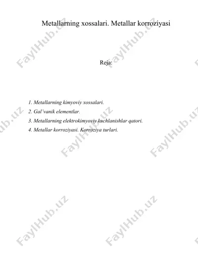 metallarning xossalari. metallar korroziyasi — DOC