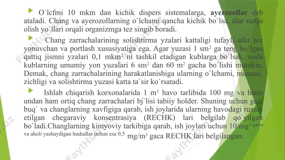 am dag’al tozalash kurilmalari guruhiga mansub bo’lib, ularda havoni tozalash darajasi 50-60 % ni tashkil yetadi. chang cho’ktirish kameralarining ishlash samaradorligini η oshirish (havoni tozalash darajdsini oshirish) maqsadida, ularning ichida vertikal to’siklar o’rnatiladi (4-rasm). chang zarrachalari to’siqlarga inersiya kuchlari bilan urilib, og’irlik kuchlari ta’sirida chang yig’gich kameralardan biriga kelib tushadi. agar bunday to’siqlar xalqa yoki sim parda shaklida o’rnatilgan bo’lsa, (4-rasm), unda changli havo oqimi ularga urilib filtrlanish jarayoni ruy beradi. shuni alohida ta’kidlash kerakki, chang cho’ktirish kameralarning aerodinamiq qarshiligi 100 pa ni tashkil yetadi. ammo ularda changli havo oqimining tezligi 0,6-0,8 m/s dan oshmasligi kerak. aks holda chang cho’ktirish kamerada yig’ilgan chang zarrachalari toza havo bilan aralashib tozalash qurilmasidan chiqib kyetadi. siklonlar quruq chang ushlagichlar guruhiga kiradi. aslida “siklon” yunon so’zidan olingan bo’lib, “aylanma harakat” ma’nosini bildiradi. siklon 1886 yilda nemis ixtirochisi m.s. mard tomonidan yaratilgan edi. siklon changli havoni qatiq chang zarrachalardan markazdan qochma kuchlar ta’sirida tozalaydiga qurilmadir. …