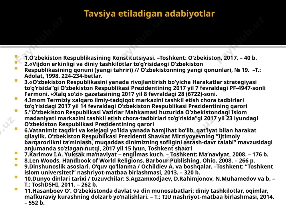 at 6236 oyat (77449 ta suz va 333015 xarf) quron tarkibiy tuzilishi oyat (arab. ilohiy belgi, moʻ'jiza) eng qisqa oyatlar “toho” va “yosin”. eng uzun oyat “baqara” surasining 282-oyati. sura (arab. tizma, qator, qoʻrgʻon,manzil va sharaf ma'nosida) eng qisqa sura “kavsar” (3 oyat). eng uzun sura “baqara” (286 oyat). suralar xajmiga kura joylashgan suralar xar biri nomlangan eng kup ishlatilgan suz suralar qismi makkiy xijratdan oldin 86 ta madaniy hijratdan keyin 28 ta suralar xususiyati makkiy qisqa, keng yakkaxudolik, risolat, qiyomat, duzax va jannat madaniy uzun suralar shariat normalari qur'on jamlanishi ridda voqealaridan soʻng, qorilar shahid ketishi natijasida umar ibn xattob taklifi bilan abu bakr bu ishni sahoba zayd ibn sobitga topshiradi kiyik terisiga yozilgan nusxa(as suhuf al-bakriya) umar ibn xattob vafotidan soʻng, paygʻambarimiz ayoli hafsa onamizdan qolgan yakuniy jamlanma xalifa usmon buyrugi bilan zayt inb sobit 651 yilda kitob xoliga keltirildi toshkent, usmon musxafi 1.353 varaqdan iborat. oʻlchami-68x53 sm. …