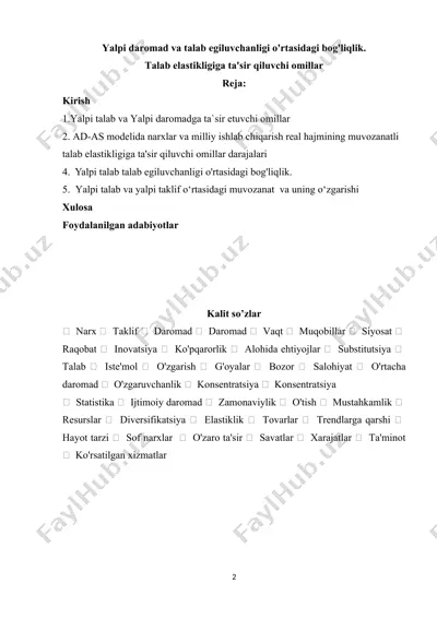 yalpi talab - yalpi taklifning o'zgarishi va unga ta'sir etuvchi omillar — DOC