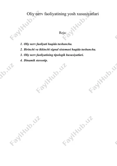 oliy nеrv faoliyatining yosh хususiyatlari — DOC