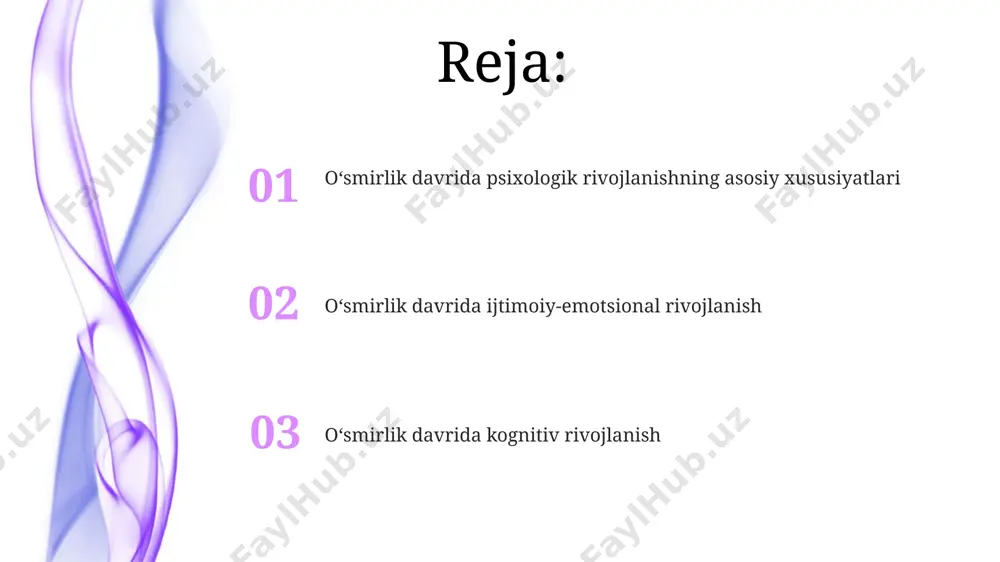 onlarda bu o'rtacha 15 kg gacha yetishi mumkin, bu esa jismoniy kuch va chidamlilikning oshishiga olib keladi. o'smirlik davrida (12-18 yosh) bola tanasining uzunligi yiliga o'rtacha 8-10 sm ga o'sishi kuzatiladi, bu esa suyaklarning tez o'sishi va jinsiy balog'atga yetish bilan bog'liq. o'smirlik davrida hissiy rivojlanish o'smirlik davrida, 13-15 yosh oralig'ida, hissiy o'zgarishlar 70% ga yaqin o'zgaruvchanlikni namoyon qiladi, bu esa kayfiyatning tez-tez o'zgarishi va hissiy noturg'unlikka olib keladi, ayniqsa, aqshdagi tadqiqotlarda aniqlanganidek. o'smirlarning 20% qismi o'ziga xos hissiy tajribalarni boshdan kechiradi, masalan, uyqusizlik, tashvish va depressiya kabi, bu esa yevropa mamlakatlarida keng tarqalgan. o'smirlik davrida shaxsiy rivojlanish o'smirlik davrida (13-19 yosh), shaxsning o'ziga xos xususiyatlarini aniqlashda, masalan, o'ziga ishonchsizlik va mustaqillikka intilish o'rtasidagi kurash samarqanddagi maktab o'quvchilarining 75% da kuzatiladi. o'smirlarning ijtimoiy munosabatlari (50% gacha) tengdoshlari bilan bo'lgan munosabatlarga bog'liq bo'lib, ularning shaxsiy rivojlanishiga katta ta'sir ko'rsatadi, ayniqsa toshkent kabi yirik shaharlarda. o'smirlik davrida ijtimoiy rivojlanish o'smirlik davrida (15-17 …