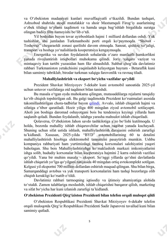 achilik klasteri, 1 million boshli parrandachilik fabrikasi tashkil etiladi. paxtachilikda tayyor mahsulotlar ulushini ko‘paytirish maqsadida 233 million dollarlik 5 ta to‘qimachilik korxonasi ishga tushiriladi. natijada mato ishlab chiqarish quvvati 51 foizga ko‘tariladi. shahrisabzdagi miraki va qamashidagi maydanak qishloqlari, mirishkor tumanidagi “achinko‘l” va “sechanko‘l” atrofida turizm jadal rivojlanmoqda. shu kabi maskanlarga 300 million dollar investitsiya kiritib, 200 dan ziyod mehmon uylari va mingta savdo shoxobchasi tashkil etish rejalashtirilgan. ularda 5 ming kishi ishli bo‘ladi. tadbirkorlar viloyatdagi 147 ta noruda qazilma konlari negizida tayyor mahsulot ishlab chiqarishni taklif qilayapti. bunga 209 million dollar investitsiya kiritiladi, konlar bosqichma-bosqich auksionga chiqariladi. prezident farmoniga muvofiq, shu yil 1 noyabrdan yurtimizda “kambag‘allikdan farovonlik sari” dasturi boshlandi. qashqadaryodagi 6 ta yirik korxona bu xayrli ishga hissa qo‘shib, keyingi yil 10 mingdan ziyod fuqaroni kambag‘allikdan chiqarish tashabbusini bildirgan. bundan tashqari, banklar ishtirokida 86 ta drayver loyihani va 33 mingta mikroloyihani ishga tushirib, yana 70 ming insonni daromadli qilish …