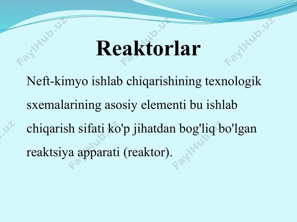 r katalizator qatlami reaktorlari; "qaynoq" katalizator qatlami bo'lgan reaktorlar image2.jpeg image3.png image4.png image5.png image6.png image7.png /docprops/thumbnail.jpeg