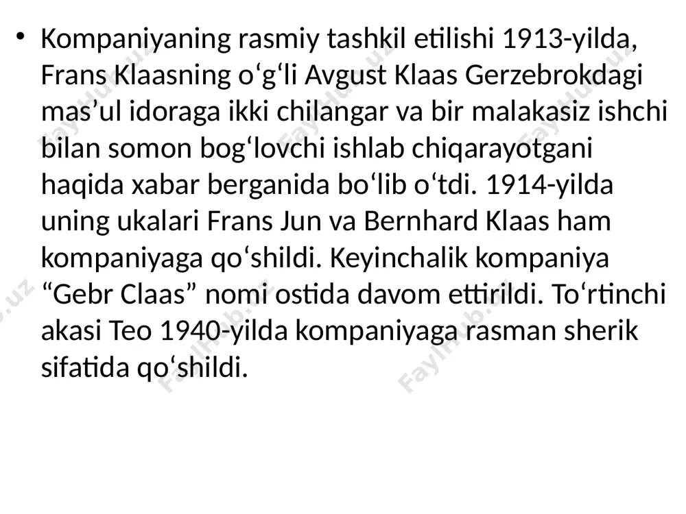 dir. uskunalar uchun narxlarni solishtirish yanada qiyinroq, chunki bu holda hisobga olinishi kerak bo'lgan parametrlar soni yanada ko'payadi. keng modellar qatori va mahsulotlarning xilma-xilligi tufayli claas uskunalari uchun narx oralig'i juda keng. masalan, yangi disko o'roq mashinalari potentsial xaridorga taxminan 1-3 million rublga tushadi. don yig'im-terim mashinasining narxi 25 dan 38 million rublgacha o'zgaradi. model va konfiguratsiyaga bog'liq. yangi traktorlarning narxi biroz pastroq va 6 dan 18 million rublgacha. ishlatilgan uskunalar sezilarli darajada arzon - uning haqiqiy narxi yosh va ish sharoitlarini hisobga olgan holda belgilanadi. xulosa claas kompaniyasining qishloq xo'jaligi texnikasi texnik va ekspluatatsion xususiyatlarning ajoyib kombinatsiyasi bilan ajralib turadi. germaniyadan ishlab chiqaruvchi kombayn va traktorlarning asosiy afzalliklari yuqori mahsuldorlik bo'lib, bu ishonchlilik va chidamlilik bilan to'ldiriladi. muhim bonus - krasnodar claas zavodida ishlab chiqarilgan uskunani sotib olish imkoniyati. kompaniya mahsulotlarining yagona jiddiy kamchiliklari nisbatan yuqori narx hisoblanadi. image1.png image2.png image3.png image4.png image5.png image6.png image7.png image8.png image9.png image10.png /docprops/thumbnail.jpeg