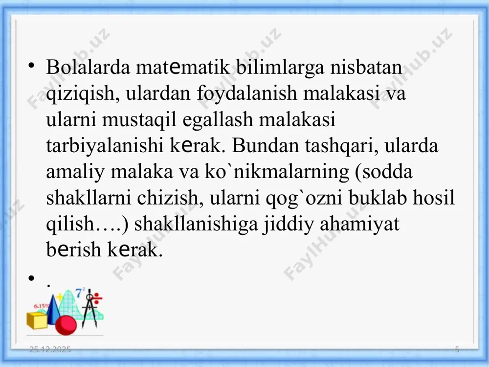 maktabda matematika o`qitishning tashkil etishning vazifalari - Page 5