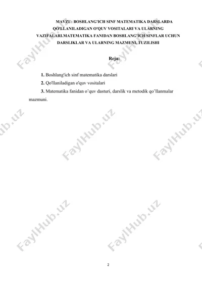 boshlang'ich sinf matematika darslari va o'quv vositalari — DOCX