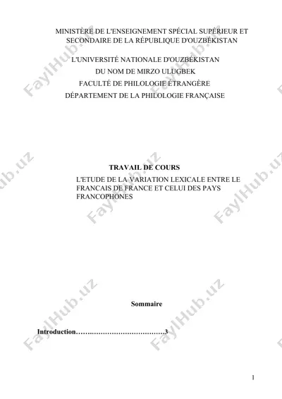 l'etude de la variation lexicale entre le francais de france et celui des pays francophones — DOCX