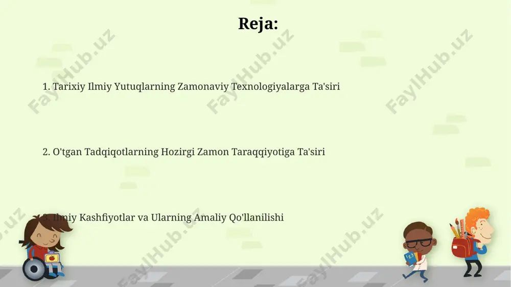 b chiqishga qaratilgan ilmiy ishlar, ekologik muvozanani saqlashda muhim rol o'ynaydi, bu esa suv tanqisligini kamaytirishga yordam beradi. o'simliklarning genetik modifikatsiyasi orqali hosildorlikni 20-30% ga oshirish bo'yicha o'tkazilgan tadqiqotlar, ocharchilik muammosini hal qilishga yordam beradigan ilg'or texnologiyalarni yaratishga olib keldi. jamiyat rivojlanishiga ilmiy yutuqlarning ta'siri ilmiy tadqiqotlar natijasida o'tgan 50 yil ichida jahon yalpi ichki mahsuloti (yaim) 10 baravardan ortiq oshgan, bu iqtisodiy taraqqiyotda fanning muhim rolini ko'rsatadi. qishloq xo'jaligidagi genetik muhandislik texnologiyalari tufayli hosildorlik 30% ga oshdi, bu oziq-ovqat xavfsizligini ta'minlash va ochlikni kamaytirishga yordam berdi. sog'liqni saqlash sohasidagi kashfiyotlar, masalan, vaksinaning ixtiro qilinishi, o'lim darajasini sezilarli darajada, taxminan 20% ga kamaytirdi va umr ko'rish davomiyligini uzaytirdi. tibbiyotdagi yutuqlar va ilmiy asoslari onkologiya sohasidagi taraqqiyot, xususan, saraton hujayralariga qarshi nishonli terapiya va gen terapiyasi kabi usullar, o'n yillar davom etgan molekulyar biologiya va genetika bo'yicha chuqur tadqiqotlarga asoslangan. antibiotiklarning kashf etilishi, masalan, penitsillin kabi, millionlab odamlarning hayotini saqlab qoldi …