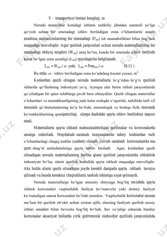 atadigan sanoat korxonalari bo‘lishi mumkin. vaqtinchalik korxonalar asosan ma’lum bir qurilish ob’ekti uchun xizmat qilib, ularning faoliyati qurilish asosiy ishlari muddati bilan bevosita bog‘liq bo‘ladi. suv xo‘jaligi sohasida bunday korxonalar aksariyat hollarda yirik gidrotexnik inshootlar qurilishi jarayonlarida tashkil qilinadi. doimiy yoki sanoat korxonalari bir vaqtning o‘zida bir necha iste’molchilarni ta’minlashga mo‘ljallangan bo‘lib, ularning ishlab chiqarish quvvatlari vaqtinchalik korxonalarga nisbatan ancha yuqori bo‘ladi. noruda materiallarni qayta ishlash korxonalarining aynan yuqorida keltirilgan ko‘rsatkichlariga bog‘liq holda ularning tarkibiga quyidagilar kirishi mumkin: - ko‘chma qurilmalar (g‘ildiraklarda harakatlanuvchan), bir yilda 50 ming m 3 gacha noruda materiallarni qayta ishlash imkoniyatiga ega; - yig‘ilib echiladigan inventar qurilmalar, ma’lum vaqt foydala-nishga mo‘ljallangan bo‘lib, ishlab chiqarish quvvati 50…200 m 3 / yil ni tashkil qiladi. - statsionar – doimiy faoliyat ko‘rsatadigan korxonalar, bir yillik ishlab chiqarish quvvati 200 ming m 3 / yil dan yuqori. noruda materiallarni qayta ishlashdagi murakkab texnologik jarayonlardan biri – bu tabiiy toshlardan chaqiq …