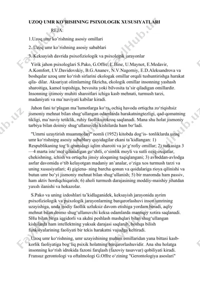 uzoq umr ko’rishning psixologik xususiyatlari — DOCX