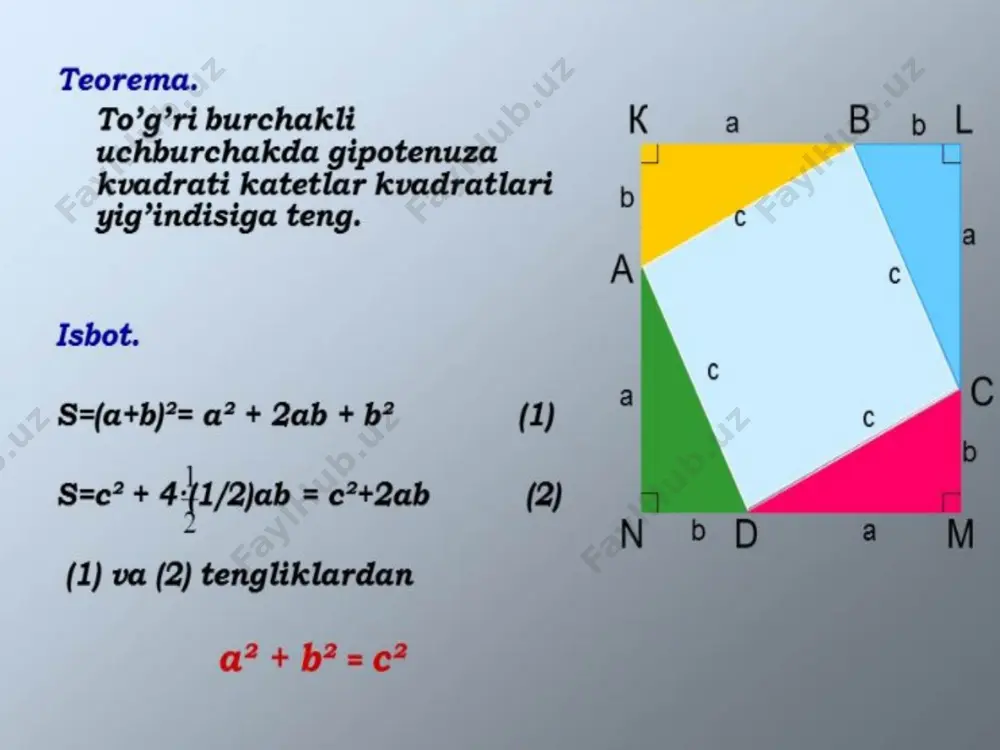 pifagor teoremasining kvadratlar boʻyicha isboti - Page 3