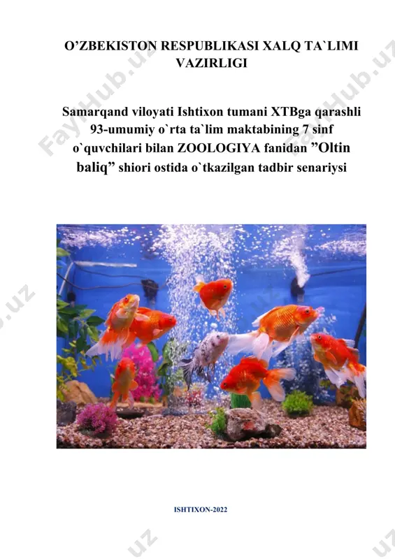 qaysi turkumga kiradi- losossimonlar 20. baliqlardagi toq suzgichlar qaysilar- orqa,dum, anal 1-variant. 1. zog`ora baliqning uzunligi qancha -1m 2. baliqlarning shakli qanday- suyri 3. baliqlarning buyragi qanday tuzilgan –tasmasimon 4. kit akulaning uzunligi qancha- 18m 5. tilyapiya nasliga qanday g`amxo`rlik qiladi- og`zida olib yurishadi 6. baliqlarda nechta umurtqa pog`onasi bor - 39-42 7. baliqlarning yuragiga kiruvchi qon qanday nomlanadi- vena 8. baliqlarning nerv sistemasi necha qismdan tashkil topgan-2 9. skatlarning nechta turi bor-350 10. skatlarning shakli qanday- romb yoki disksimon 11. besh qator romb shaklidagi suyaklar bor turkum- bakra 12. forel qaysi turkum vakili- losossimonlar 13. panjaqanotlilarning nechta turi bor- 1 14. baliq ovlanadigan kema nima- trauler 15. manta qatsi turkumga mansub- skatlar 16. akulaning shakli qanday- torpedasimon 17. bugun sana nechchi _____________________ 18. baliq chavaqlari qancha vaqtda tuxumdan chiqadi 19. zog`ora baliq qaysi turkumga mansub- karpsimonlar 20. baliqlarning juft suzgichlari ko`krak va qorin. 3. “ krossword” 1 o 2 …