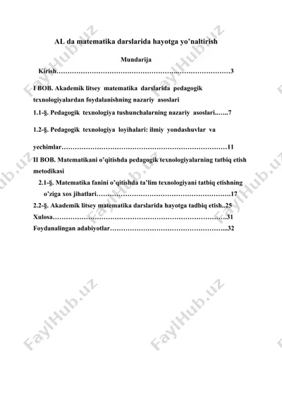 matematika darslarida hayotga yo'naltirish — DOCX