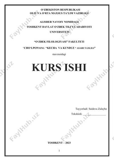 "cho'lponning “kecha va kunduz” asari taxlili" — DOCX