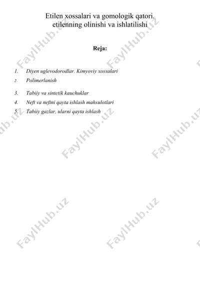 etilen xossalari va gomologik qatori — DOC
