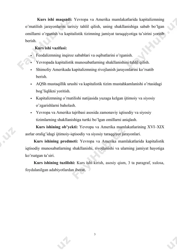 ishi. yevropa tarixi o’rta asrlarda o’ziga xos bir tizim — feodalizm hukmronligi bilan ajralib turadi. feodalizm o’z mohiyatiga ko’ra, yerni asosiy boylik va hokimiyat manbai sifatida ko’rgan, jamiyatni ierarxik qatlamlarga ajratgan siyosiy-iqtisodiy va ijtimoiy tuzumdir. bu tizim, asosan, yirik yer egalari va ularning tasarrufidagi dehqonlar o’rtasidagi o’zaro majburiyat va sadoqatga asoslangan edi. ammo xiv asrdan boshlab, bu tuzum asta-sekin ichki va tashqi omillar ta’siri ostida yemirila boshladi. feodalizmning inqirozi va uning o’rniga yangi ijtimoiy-iqtisodiy munosabatlarning shakllanishi yevropa tarixida burilish yasagan eng muhim jarayonlardan biri bo’lib qoldi.[footnoteref:2] [2: fernan brodel. material sivilizatsiya, iqtisod va kapitalizm xv–xviii asrlar. 3 jildlik. — moskva: progress, 2008.] feodal tuzumdagi iqtisodiy munosabatlarning zaiflashishi inqirozning dastlabki bosqichini tashkil etdi. qishloq xo’jaligida mehnat unumdorligi past bo’lganligi sababli, aholi o’sishini ta’minlash uchun yetarli oziq-ovqat ishlab chiqarish imkoniyati cheklangan edi. aholi sonining ko’payishi natijasida yerga bo’lgan talab oshdi, biroq mavjud ishlab chiqarish usullari bu talabni qondira olmadi. bundan tashqari, qattiq …