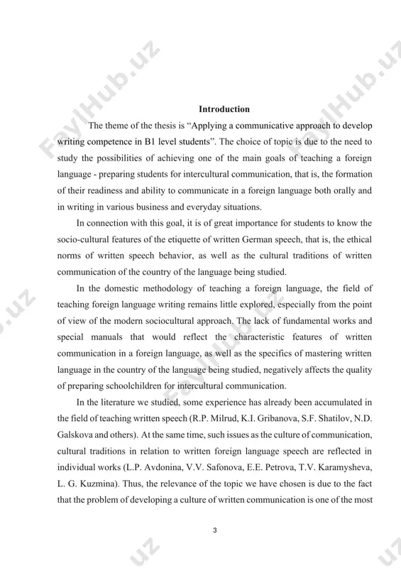 is necessary to develop the skills and ability to create written works that are adequate to the norms of intercultural communication, since the intellectual potential of schoolchildren in grades 10-11, their communication capabilities in using a foreign language in various areas of educational and extracurricular activities, expanding their foreign contacts with peers - all this creates favorable conditions for the transition from teaching written foreign language communication in the traditional way to teaching intercultural communication. it is at the senior stage that teaching writing is effective, since written work can be used by students for practically justified purposes. students should be aware that types of writing such as invitation writing, personal and business letters, the subject of this study is the methods of developing the skills and abilities of communication in writing. the object of the study is the process of teaching the culture of foreign language written communication at …