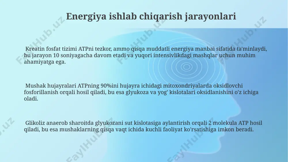k qisqarishiga sabab bo'ladi. har bir sarkomer z-chiziqlar bilan chegaralangan bo'lib, a-band (qalin miyozin filamentlari), i-band (faqat ingichka aktin filamentlari) va h-zona (faqat qalin miyozin filamentlari) kabi zonalarga bo'linadi. e'tiboringiz uchun rahmat @taqdimot_robot image1.png