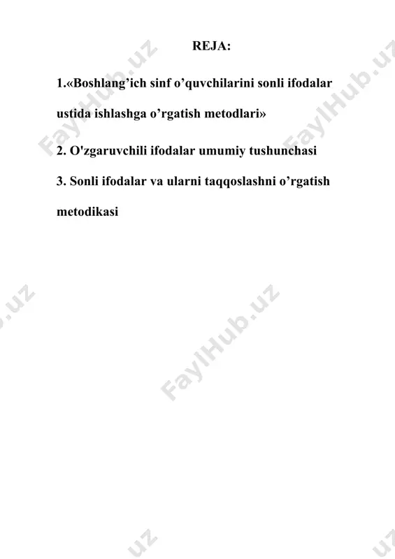 anish bilan uzviy holda olib boriladi. 3 - sinfda sonli tenglik va tengsizlik haqida boshlang’ich tasavvurlar shakllantiriladi. 2x + 4(19 - x) = 62, ya'ni 76 - 2x = 62. tenglama bajarilishi kcrak. bu tenglamani yechamiz: 2x = 76 - 62 = 14, shuning uchun x = 7. demak, qafasda 7 ta tustovuq va 12 ta quyon bo'lgan. agar masala shartida quyon va tustovuqlarning oyoqlari soni 61 ta bo'lganda edi 2x + 4(19 - x) = 61 tenglamani hosil qilgan bo'lar edik, bundan x = 7. bu masala shartiga zid, chunki x - natural son. biz masalani yechib, unda oyoqlar soni 80 ta ekanligini topish bilan ham ziddiyatga kelar edik. 2x + 4(19 - x) = 80 tenglamaning ildizi x = - 2, lekin tustovuqlar soni manfiy bo'la olmaydi. umuman, x soni 18 dan katta bo'lmagan natural sonlardan iborat bo'lishi kerak (qafasda hech bo'lmaganda bitta quyon bor deb hisoblansa), ya'ni …