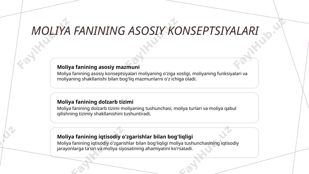 iya fanining rivojlanishini ta'minlash uchun davlat siyosati, iqtisodiy qonunlar va moliya institutlarini rivojlantirish zarurdir. moliya fanining o'zbek iqtisodiy muhitda amaliyotda qo'llanilishi moliya fanining o'zbek iqtisodiy muhitda amaliyotda qo'llanilishi, ushbu mavzu o'zbek iqtisodiyotida moliya fanining amaliyotda qanday qo'llanilishini o'rganishga yo'naltiradi. bu, moliya fanini nazariyasi va metodologiyasi bilan amaliyotda ishlashning ahamiyatini ko'rsatadi. photo by charlesdeluvio on unsplash o'zbekistondagi iqtisodiy muhitga moliya fanining asosiy printsiplari 1 moliya fanining o'zbek iqtisodiy muhitdagi roli o'zbekistondagi iqtisodiy muhit moliya fanining rivojlanishiga muhim imkoniyatlar yaratadi va moliya sohasini mustahkamlashda katta ahamiyatga ega. 2 moliya fanining iqtisodiy muhitni mustahkamlash usullari moliya fanining asosiy printsiplari iqtisodiy muhitni mustahkamlash uchun tartib va tizimli qo'llaniladigan texnikalar va usullarni o'z ichiga oladi. 3 moliya fanining iqtisodiy muhitda samaradorlikni ta'minlash moliya fanining iqtisodiy muhitdagi asosiy printsiplari moliya resurslarini samarali ishlatish, investitsiyalar va kapitalni rivojlantirishda katta o'rin egallaydi. moliya fanining o'zbekistondagi iqtisodiy muhitdagi ahamiyati o'zbekistonda moliya fanining roli moliya fanining innovatsion muammolari moliya fanining …
