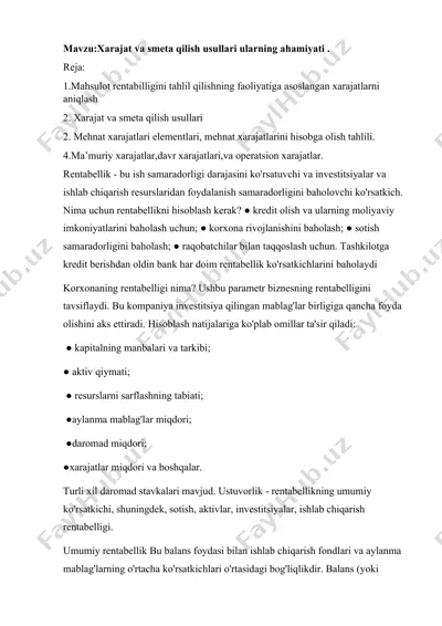 xarajat va smeta qilish usullari ularning ahamiyati — DOCX