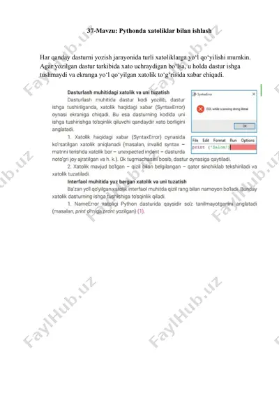 pythonda xatoliklar bilan ishlash — DOCX