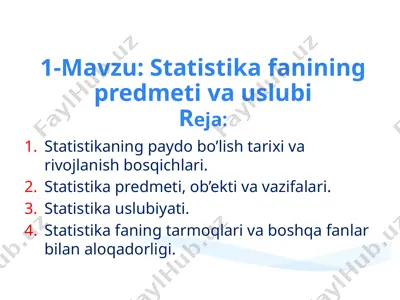statistika fanining predmeti va uslubi — PPTX