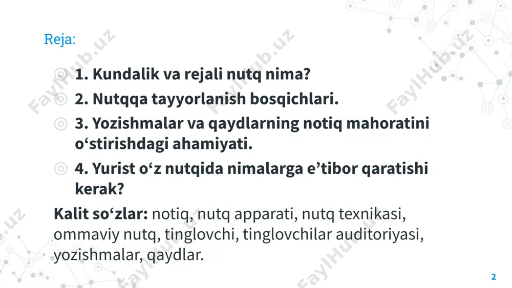 ga salbiy ta’sir qilishi mumkin; mulohazalarning bosqichma-bosqich o‘sib borishi – muloqotda ishtirok etishga taklif qilishdan tortib turli muloqot holatlariga qarab, qat’iy talablar bilan to‘la iboralardan foydalanishgacha 14 use charts to explain your ideas gray white black 15 lison ut-tayr ??? 16 and tables to compare data a b c yellow 10 20 7 blue 30 15 10 orange 5 24 16 17 89,526,124 whoa! that’s a big number, aren’t you proud? 18 presentation design this presentations uses the following typographies and colors: titles: roboto slab body copy: source sans pro download for free at: https://www.fontsquirrel.com/fonts/roboto-slab https://www.fontsquirrel.com/fonts/source-sans-pro you don’t need to keep this slide in your presentation. it’s only here to serve you as a design guide if you need to create new slides or download the fonts to edit the presentation in powerpoint® 19 89,526,124$ that’s a lot of money 100% total success! 185,244 users and a lot of users …