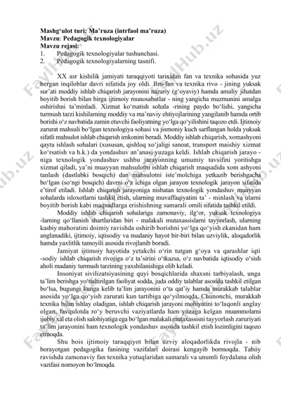 pedagogik texnologiyalar — DOCX