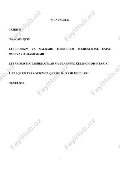 terrorizm va xalqaro terrorizm tushunchasi — DOCX
