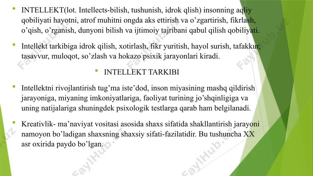 i; 7) izchillikni ta’minlovchi (protsesssual) malakalar; 8) texnik-texnologik malakalar quyidagi omillar shaxsda kreativlikni rivojlantirishga to‘sqinlik qiladi: 1) o‘zini tavakkaldan olib qochish; 2) fikrlash va xatti-harakatlarda qo‘pollikka yo‘l qo‘yish; 3) shaxs fantaziyasi va tasavvurining yuqori baholanmasligi; 4) boshqalarga tobe bo‘lish; 5) har qanday holatda ham faqat yutuqni o‘ylash. o'quvchilarni kreativ fikrlashga o‘rgatish, ularda kreativ tafakkurni shakllantira olish uchun avvalo o‘qituvchining o‘zi kreativ, ijodkor shaxs bo‘lishi zarur. bordi-yu, uning o‘zi kreativlik sifatlariga ega bo‘lmasa, u holda qanday qilib, o'quvchilarni kreativ fikrlashga rag‘batlantira oladi. chiqariladigan yagona xulosa quyidagicha: o‘qituvchining o‘zi kreativ, ijodkor bo‘lsagina, o'quvchilar ham shunday bo‘la oladi.o‘qituvchining ijodkor va kreativ bo‘lishi yoki bo‘lmasligi emas, balki darslarni ijodkorlik, kreativlik ruhida tashkil etishi, yangi g‘oyalarni ta’lim jarayonida sinab ko‘rishga intilishi zarur. dars jarayonida o‘qituvchi “kreativlik yo‘l xaritasi”ga ko‘ra quyidagi to‘rtta yo‘nalish bo‘yicha harakatlanadi va ulardagi harakatlar pedagoglarning kreativligini ifodalovchi belgilar sanaladi: 1) ijodiy fikrlash ko‘nikmalarini namoyon etish; 2) o’quvchilarni o‘quv fanlarini qiziqish bilan o‘zlashtirishga …