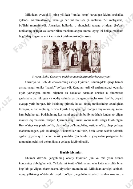 yalangoyoq holda tasvirlangan. adabiyotlar: 1. karimov i.a. istiqlol va ma’naviyat. – t.: «о’zbekiston», 1994. 2. mirziyoyev sh.m. buyuk kelajagimizni mard va olijanob xalqimiz bilan birga quramiz. – t.: «o’zbekiston», 2017. 3. хаkimov а.а. o’zbekiston san’ati. – т., 2001. 4. abdullayev n.u. san’at tarixi. 1-tom. – t.: «o’qituvchi», 1986. 5. вошинина а.и. античное искусство. – m., 1962. 6. malikova s.s. tasviriy san’at tarixi. – t., 2008. 7. sadikova n. o’zbek milliy kiyimlari: xix–xx asrlar. – t., 2006. 8. oydinov n. o’zbekiston tasviriy san’ati tarixidan lavhalar. – t.: «o’qituvchi», 1997.