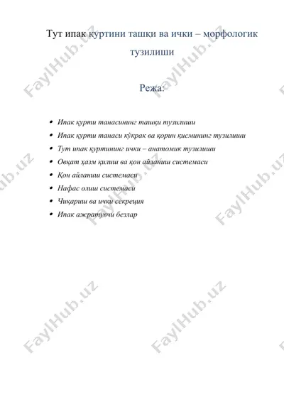 тут ипак қуртини ташқи ва ички – морфологик тузилиши — DOCX