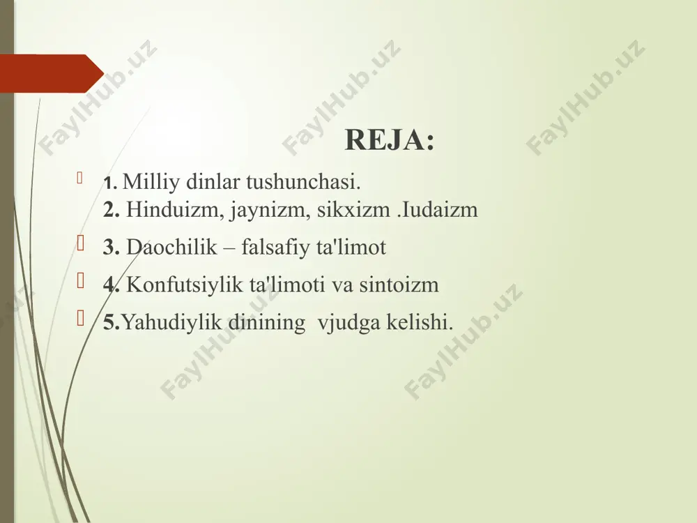 alarga ajratish sistemasiga qarshi paydo bo'lgan. uning ta'limotida 24 payg'ambarga, ayniqsa oxirgi payg'ambar vardxamana maxavariga sig'inish talab etiladi. jaynizmda jonning o'lmasligiga, uning bir moddiy shakldan ikkinchisiga ko'chib yurishiga ishonish markaziy o'rinni egallaydi. inson yer yuzida qiladigan har qanday xarakat va ish ana shu jon bilan tan birligida sodir bo'ladi deb qarash. jonni gunohdan saqlash uchun hayotda to'g'ri yo'lni tutmoq, ya'ni din targ'ib qiladigan barcha ta'limotlarga, talablarga so'zsiz itoat etish va e'tiqod qilish zarur. jaynizmda digambarlar va shvetambarlar nomli yo'nalishi ham mavjud. si k x i z m - (sikx – o'quvchi demakdir) xv asrning oxiri va xvi asrning boshlarida shimoliy-g'arbiy hindistonda hinduizmga qarshi yo'nalish sifatida paydo bo'lgan. u mayda xunarmand va savdogarlarningfeodal zulm va jamiyatning tabaqalanishiga qarshiligini o'zida aks ettirgan. xvi asrga kelib sikxlar jamoasiga dehqonlar ham qo'shila boshlaganlar va bu antifeodal harakatni quvvatlaganlaryu sikxizm monoteistik din hisoblanib, jamoa bo'lib birgalikda ibodat qilishni inkor etadi, ruhoniylikni tan olmaydi. moddiy olamdagi …