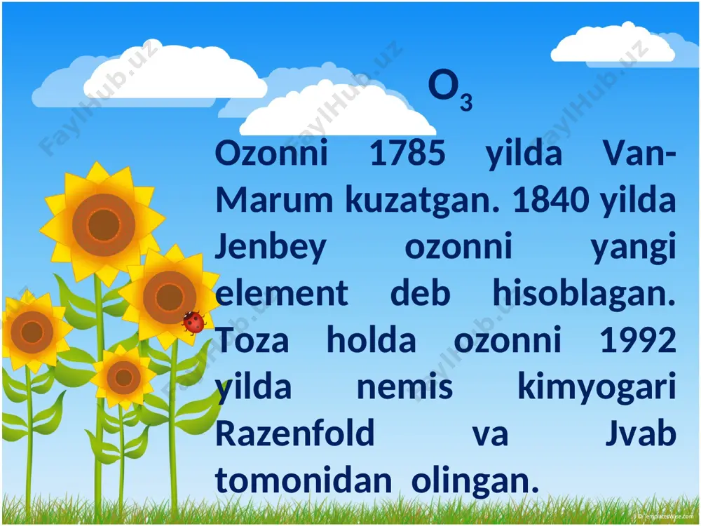 hiqariladigan sanoatlar. stratosfera bo’ylab quyoshning ultrabinafsha nurlari ostida ozon (o3) hosil bo’ladi. uning ko’p konsentrasiyasi yerdan 22-25 km baland uning miqdori faslga qarab ham o’zgarib tuzadi: bahorda ko’payadi, kuzda kamayadi. undan yuqori ko’tarilgan sari yerdan 55 km gacha harorat ortib -3-0ºc ga ko’tariladi. likda kuzatiladi. begona qo’shimchalari bo’lmagan atmosfera quyidagi tarkibiy qismlardan iborat: azot-78,1%, kislorod-20,9%, argon-0,8%, karbonat angidrid-0,03%, qolgan gazlar enert gazlar bo’lib, ularning miqdori nisbatan kam. bundan tashqari havoda doim 34% suv bug’lari, chang zarralari bo’ladi. atmosfera havosidagi ifloslantiruvchi moddalarning inson organizmiga bevosita yoki bilvosita zararli ta’sir ko’rsatmaydigan miqdori ruhsat etilgan chegaraviy miqdor (rechm) deb yuritiladi. bunda zararli birikmalarning odamning mehnat faoliyatiga va kayfiyatiga putur yetkazmasligi nazarda tutilgan. aholi yashash joylarida joylarida havoning ifloslanganlik darajasi va tasiri rechm ko’rsatkichlari bo’yicha belgilanadi. masalan, (mg/m3) is gazi -0,01, oltingugurt gazi-0,05, xlor-0,03, fenol-0,01, formaldegid-0,03, kurum-0,05 va hoakozo. rechm ko’rsatkichlari turli davlatlarda turlicha bo’lishi mumkin. hozirgi kungacha atmosfera havosidagi 600 ta kimyoviy moddaning …