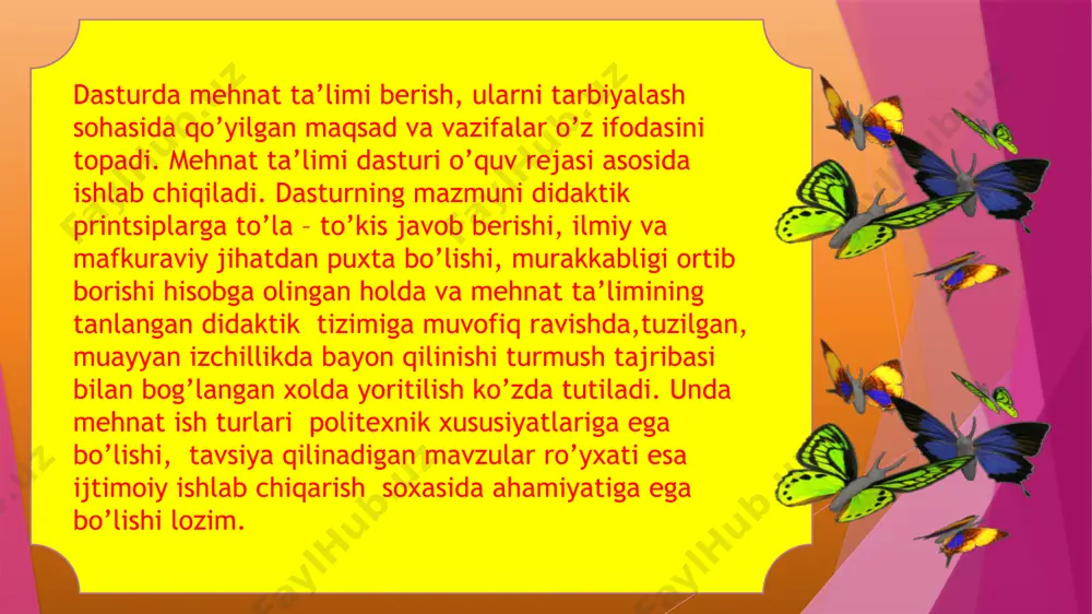ik muvaffaqiyatli chiqmagan bo‘lar edi. ko‘pgina o‘qituvchilar o‘qitishning turli metod va usullarini qo‘llab, shuningdek, sinfdan tashqari ishni qiziqarli tashkil etib, yaxshi o‘zlashtirish natijalariga erishmoqdalar va bilimga muhabbat hamda qiziqishni singdirmoqdalar. bunday o‘qituvchilar qo‘l mehnatini o‘rgatishda o‘quvchilarga turmush mehnati sohasidagi bilim va ko‘nikmalarini singdirish bilan birga, ularda ijodiy qobiliyatlarni va bilishga qiziqishni, mustaqil faollikni o‘stirishga yordam bermoqdalar. mehnat ta’limini amaliy mehnat faoliyati bilan birlashtirish va o’quvchilarning ilmiy bilimlarini chuqur o’zlashtirishini ta’minlashda ta’limning turli usullaridan foydalaniladi. nazariy materialni tushuntirish chog’ida o’qituvchi o’quvchilarning bilimlari va tajribasiga suyanadi. o’quvchilar tomonidan bajariladigan barcha mehnatga oid harakatlar nazariy bilimlarni bilishga tayanadi. ko’r-ko’rona taxminiy yo’l bilan egallangan ko’nikma va malaka tor ma’noda bo’lib, puxta bo’la olmaydi. amaliy topshiriqlarni tanlash mehnat tayyorgarligini nazariy va amaliy saviyasini ko’tarish vazifalariga bo’ysundirilishi kerak. o’quvchilarga berigan topshiriqlar ularni ijodiy izlantirish, ta’lim olish va adabiyotlar bilan ishlash malakasini shakllantirishi lozim. amaliy ishlar - bu, egallagan bilimlarni qo’llash bilan amaliy vazifalarni yechish. o’quvchilarga egallangan …