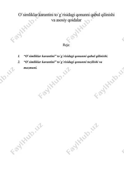 o'simliklar karantini to'g'risidagi qonunni qabul qilinishi va asosiy qoidalar — DOC