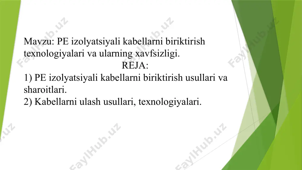 lio‘tkazuvchanlik davrini oshirish imkonini beradi;elektromagnit halaqitlardan himoyalangan, chunki tola dielektrikmaterialdan tayyorlangan;kichik hajm va og‘irlikka ega. agar 900 juftlik mis kabelning diametri 7,5 sm bo‘lsa, uni diametri 0,1 sm bo‘lgan nur tola bilan almashtirish mumkin. nurtola bir qancha himoya pardalari va po‘lat tasma bron bilan qoplangan bo‘lsaham, diametri 1,5 sm ni tashkil qiladi;ruxsatsiz kirishdan yuqori darajada himoyalangan, chunki nur tolali kabelradiodiapazonda nur tarqatmaydi. shu sababli u orqali uzatilayotganma’lumotlarni eshitish mushkul;tarmoq elementlarini galvanik yechimi bor, ya’ni nur tolali kabellarni yergaulash talab qilinmaydi. yuqorida aytib o‘tildiki, ushbu kabellar dielektrikmateriallardan tayyorlanadi;yong‘inga chidamli. nur tolalarda chaqnash hodisasi yuz bermaydi. bu xususiyatibilan ularni kimyo, neftni qayta ishlash sanoatlarida qo‘llashga qulay qiladi;boshqa kabel tarmoqlari inshootlariga bo‘lgan talabni kamaytiradi;nur tolali kabellar iqtisodiy jihatdan tejamliroq. tola kvartsdan tayyorlanganligisababli uning asosini sio₂ – kremniy ikki oksidi tashkil qiladi, u esa tabiatdakeng tarqalgan va misga nisbatan arzon;ekspluatatsiya qilish muddati uzoq – 25 yilgacha davom etadi nur tolali kabellarning kamchiliklarikamchiliklarning eng asosiysi …