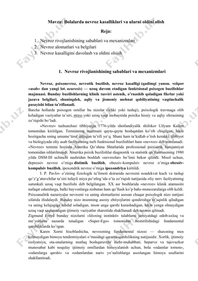 nevroz kasalliklari va ularni oldini olish — DOC