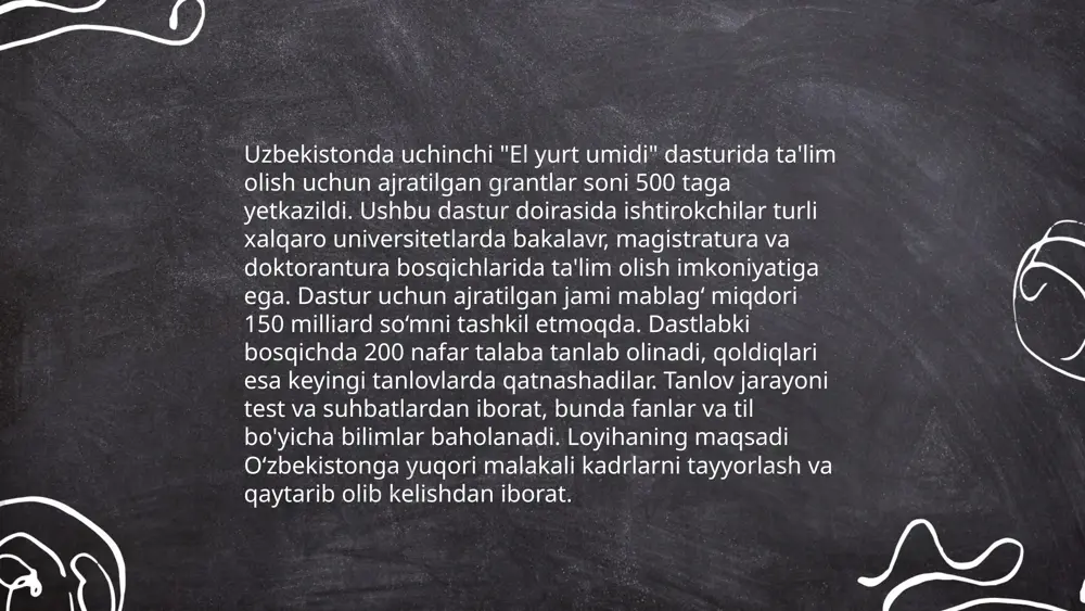 mkin. ... t.me/slaydai_bot o'zbekistonda oziq-ovqat sanoati mamlakat iqtisodiyotining muhim tarmoqlaridan biri hisoblanadi. 2022-yilda mamlakatda jami 7,5 million tonna don yetishtirilgan. elaklar, ayniqsa, un ishlab chiqarishda muhim rol o'ynaydi. respublikada har yili 6,5 million tonna un ishlab chiqariladi. oziq-ovqat sanoati korxonalari soni 2021-yilda 10 mingdan oshdi. shuningdek, meva va sabzavotlarni qayta ishlash hajmi yiliga 3,2 million tonnani tashkil qiladi. o'simlik yog'i ishlab chiqarish yiliga taxminan 400 ming tonnani tashkil etadi. ushbu ko'rsatkichlar kelajakda yanada oshirilishi kutilmoqda. elaklar bajardi: munosibov aziz e'tiboringiz uchun raxmat! image1.png image2.png image3.png image4.jfif image5.png image6.jfif image7.jfif image8.jfif /docprops/thumbnail.jpeg