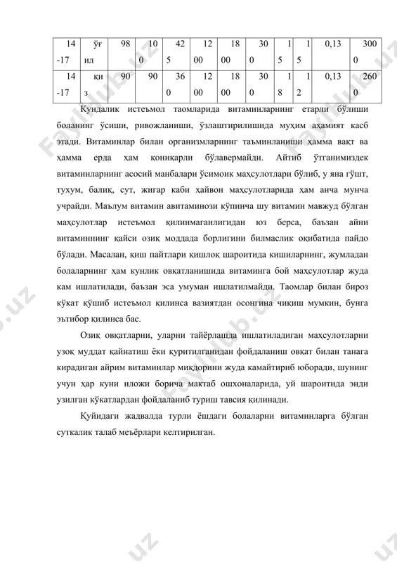 и қонда озиқ моддалар концентрациясининг камайиши, марказий нерв системасига тааллуқли нерв марказларининг нерв марказларининг қўзғалиши, ошқозон-ичакларга тегишли шираларнинг ажралиши, қолаверса уларнинг ҳаракат функциясида ўзгариш бўлиши билан кузатилади. одам организмидаги барча ҳаётий функциялар маълум бир даврий хусусиятга эга бўлиб, шу жумладан ҳазм ва озиқланишни ҳам маълум тартибда амалга оширилиши лозим. бевосита овқатланишни амалга оширилиши овқатланиш рефлекси дейилиб, у болаларда ҳар 3,5-4 соатда такрорланиб туриши лозим. шу ҳисобда бир кунда 3-4 марта овқатланиш керак. ўз вақтидан кеч ёки эртачи овқатланиш ҳазм жараёнларининг меъёрий боришини бузади ёки иштаҳа бузилади. натижада овқатланиш рефлекси анча кучсизланиб қолади. бир кун давомида неча марта овқатланишга қараб истеъмол қилинган озиқ-овқатлар турлича миқдорда ўзлаштирилади, масалан, 4 марта овқатланишда ейилган таомларнинг 82-84 фоизи ўзлаштирилса, 3 марта овқатланиш бўлганида эса бу сон 75-76 фоизга тенглашади. одам уйқуда бўлганида ҳазм билан боғлиқ бўлган кўпгина жараёнлар, жумладан, ширалар, ферментлар фаоллиги, ошқозон - ичакларнинг ҳаракат функцияси бирмунча сусаяди. шунинг учун кун охирида охирги овқатланиш …