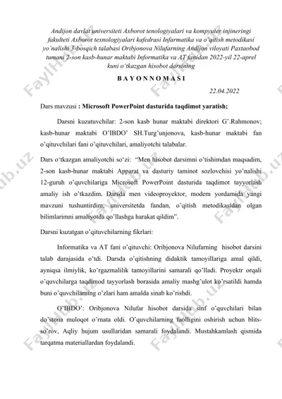 microsoft powerpoint dasturida taqdimot yaratish — DOC