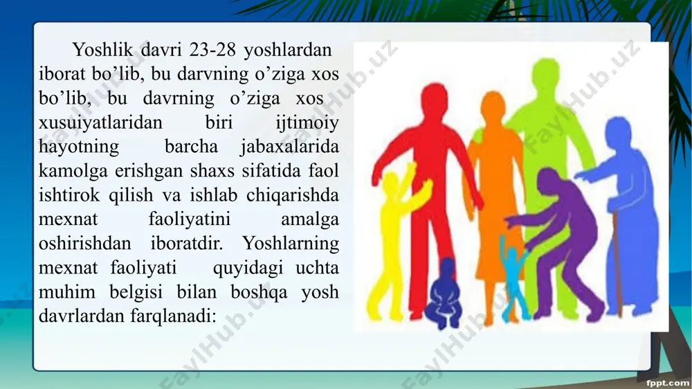 mlarda ijodiy faoliyatning boshlanish nuqtasini tadqiq qilib, 11-20 yoshlar oralig’ida 12,5%, 21-30 yoshlarda esa 66% ekanini aniqladi. ziyolilarning ilmiy maxsuli dinamikasini o’rgangan z.f.esarova uning boshlanishi matematiklarda 18-23, fiziklarda 24-27, biologlarda 25-31, psixologlarda 27-30, tarixchilarda 27-32, filologlarda 28-33 yoshlarni tashkil qilishni ko’rsatib o’tadi. yoshlarning ijtimoiy hayotda qatnashuvini o’rgangan v.shevchuk ijtimoiy faoliyatga kirishni eng yuqori cho’qqisi 25 yosh ekanini aniqlab, bu xol odamlarning 45,4% bo’lishini ma’lum qiladi. yetuklik davri kattalik rahnamolik, g’amxo’rlik, donishmandlik xomiylik etuklikning turli davrlarida kamol topish jabhalarining o’zaro munosabatini tadqiq qilgan b.g. anan’ev labaratoriyasida xodimlari 29-32 yoshlarda funktsional darajaning oshishi 46,2 barqarorlashuvi 15,8 funktsional darajaning pasayishi 38,,0, 33-35 yoshlarda 11,2, 33,3%, 55,5% tashkil qilishni aniqlashgan mazkur yosh davrning o’zgaruvchanligini insonning biologik,ijtimoiy va tarbiyaviy omillari (irsiy alomat, ijtimoiy muhit, uzluksiz tarbiyaviy ta’sir) belgilaydi. yu.n.kulyutkin bir xil davrdagi odamlarda har-xil jarayonlar, xolatlar, xossalar, xususiyatlarning o’sishi, o’zgarishi baravar emas, balki ularning birovdan oldin xotira, keyin tafakur, boshqa birovda aksincha, rivojlanishni, bir psixik …