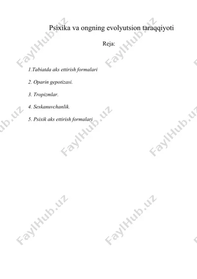 psixika va ongning evolyutsion taraqqiyoti — DOC