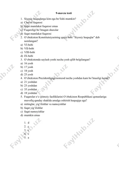 9-mavzu testi — DOCX